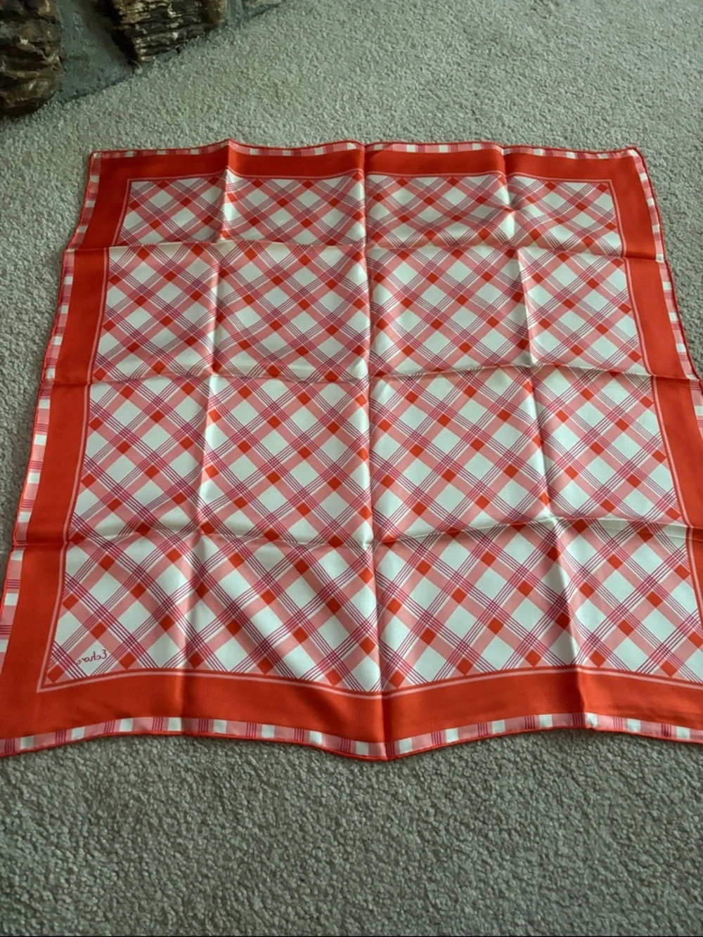 Echo Red and Pink Plaid Silk Square Scarf